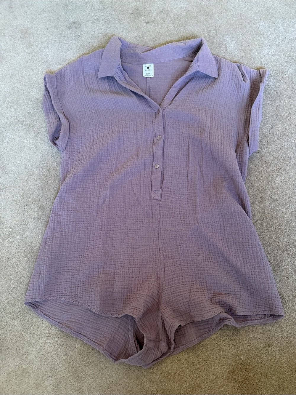 Lavender Gauze Button up Romper with Collar